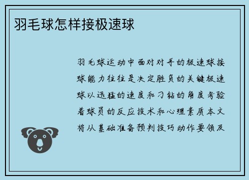 羽毛球怎样接极速球