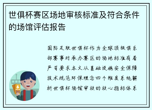 世俱杯赛区场地审核标准及符合条件的场馆评估报告